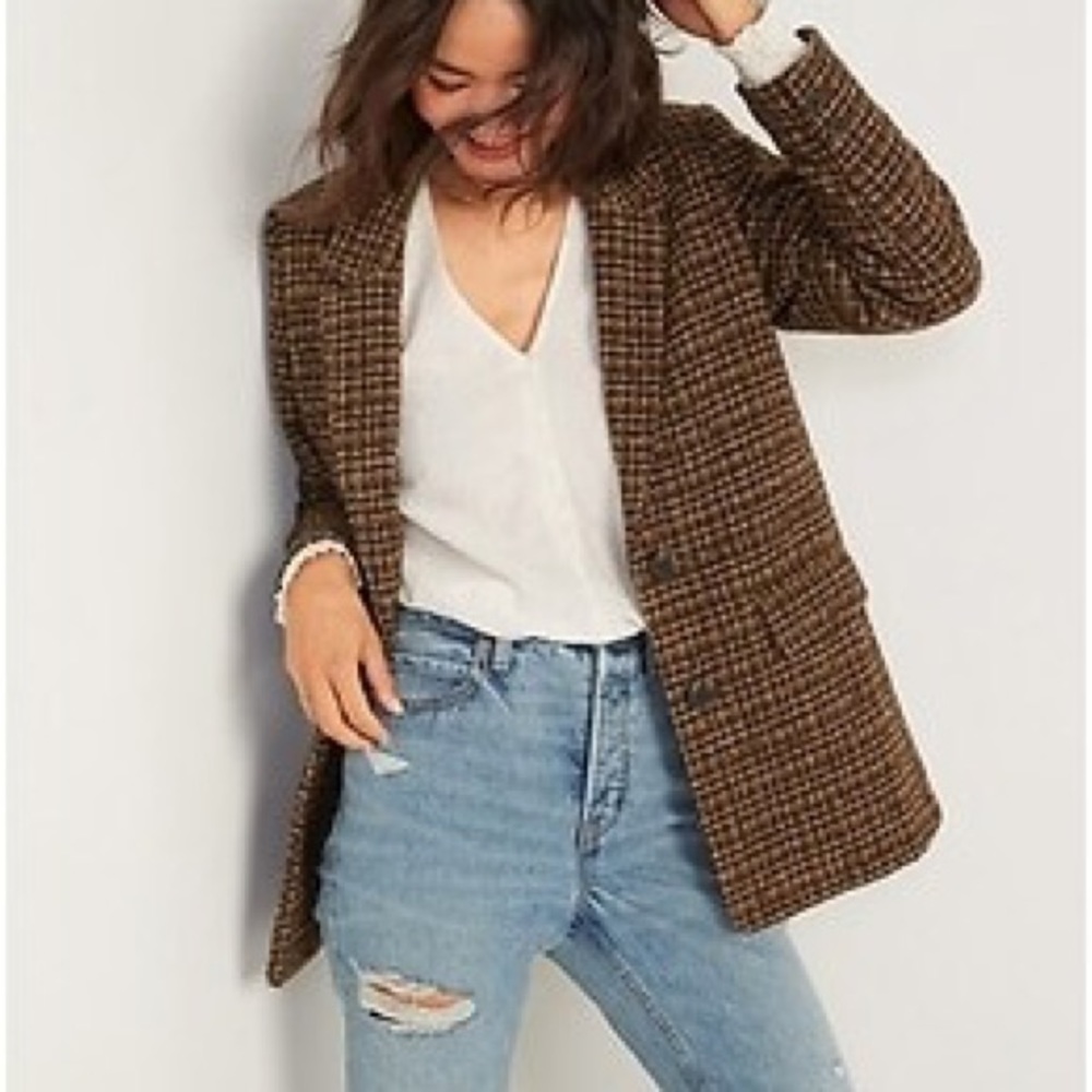 Old Navy Brown Plaid Blazer Jacket